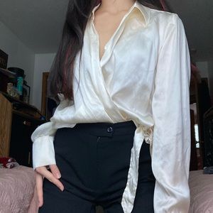 Vintage Old Navy cream silk blouse